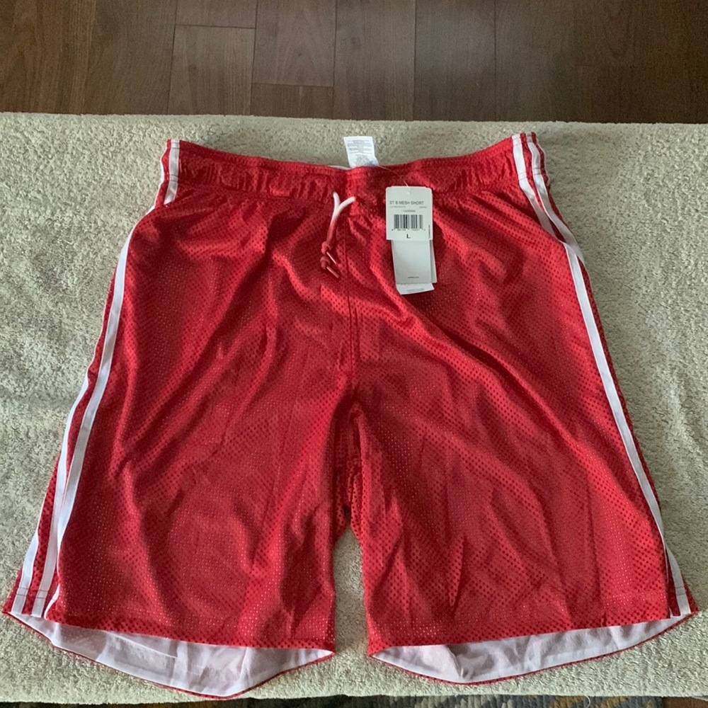 Adidas Women's ST Mesh Basketball Shorts AO2404 red 3-Stripe White Large